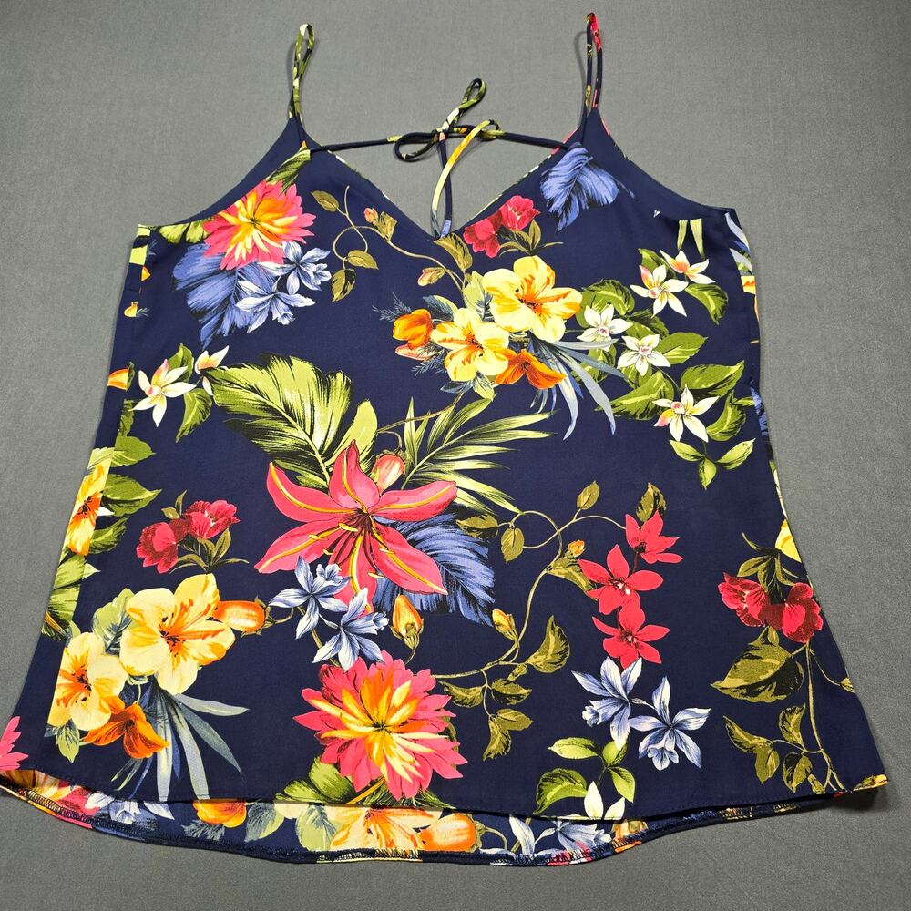 F&F Blue Multicolor Floral Tank Strappy Tie Back V-Neck Lightweight Women Size 6